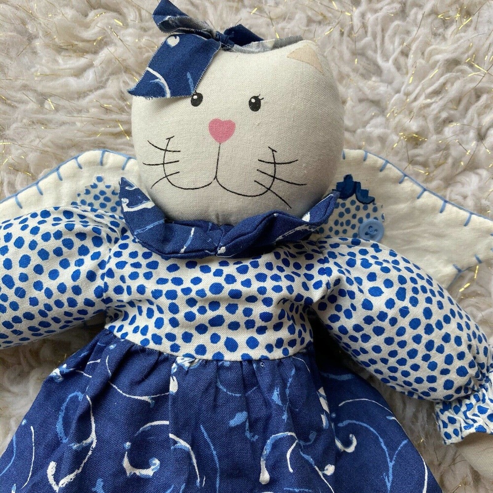 Prima Creations Cat Decoration Angel Kitty Blue Wings Holiday Vintage Inspired. - Picture 2 of 4